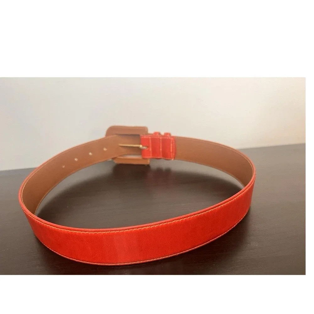 Vtg 90s Linda Allard Ellen Tracy Red Leather Wide Belt Small 200 Boho Chic 33